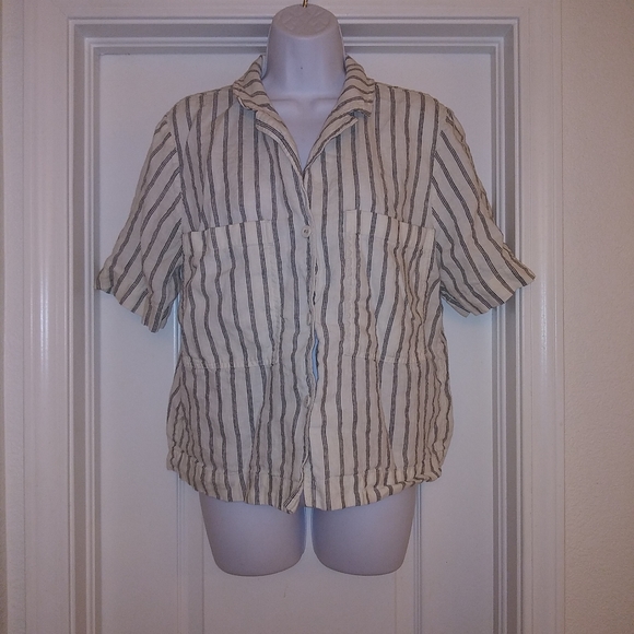 Everlane Linen Striped Boxy Button Down Shirt - Picture 1 of 7